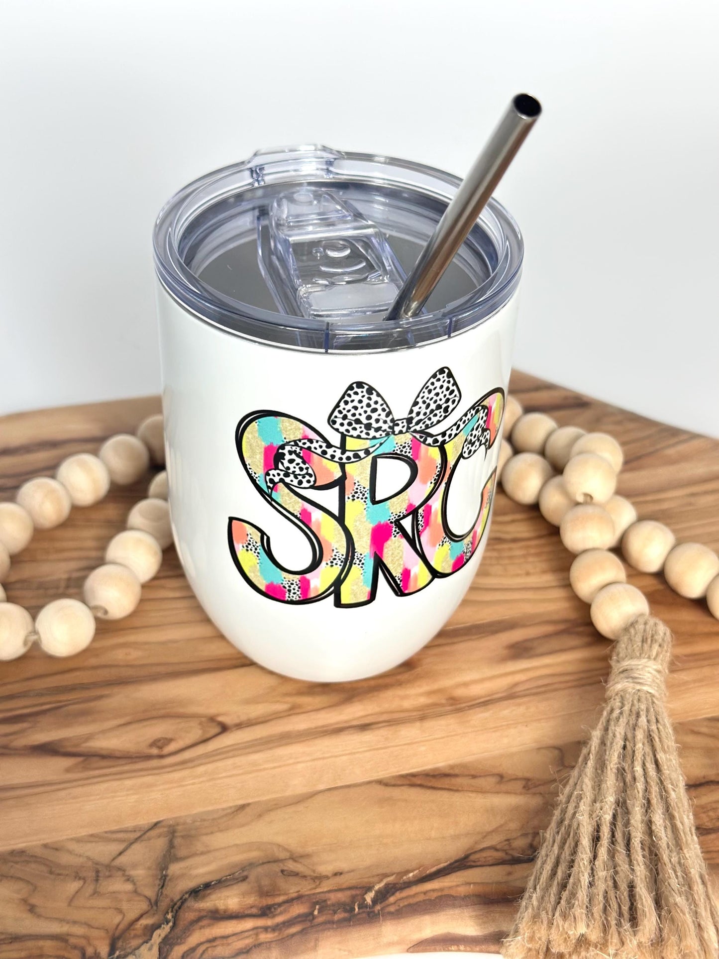 Personalized Wine Glass - 15oz Insulated Stainless Steel Tumbler with Lid and Straw
