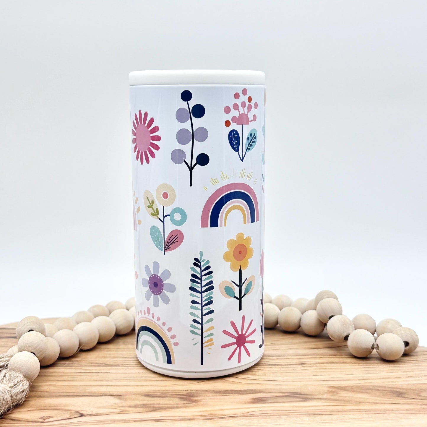 Boho Rainbow Slim Can Cooler - Insulated Stainless Steel