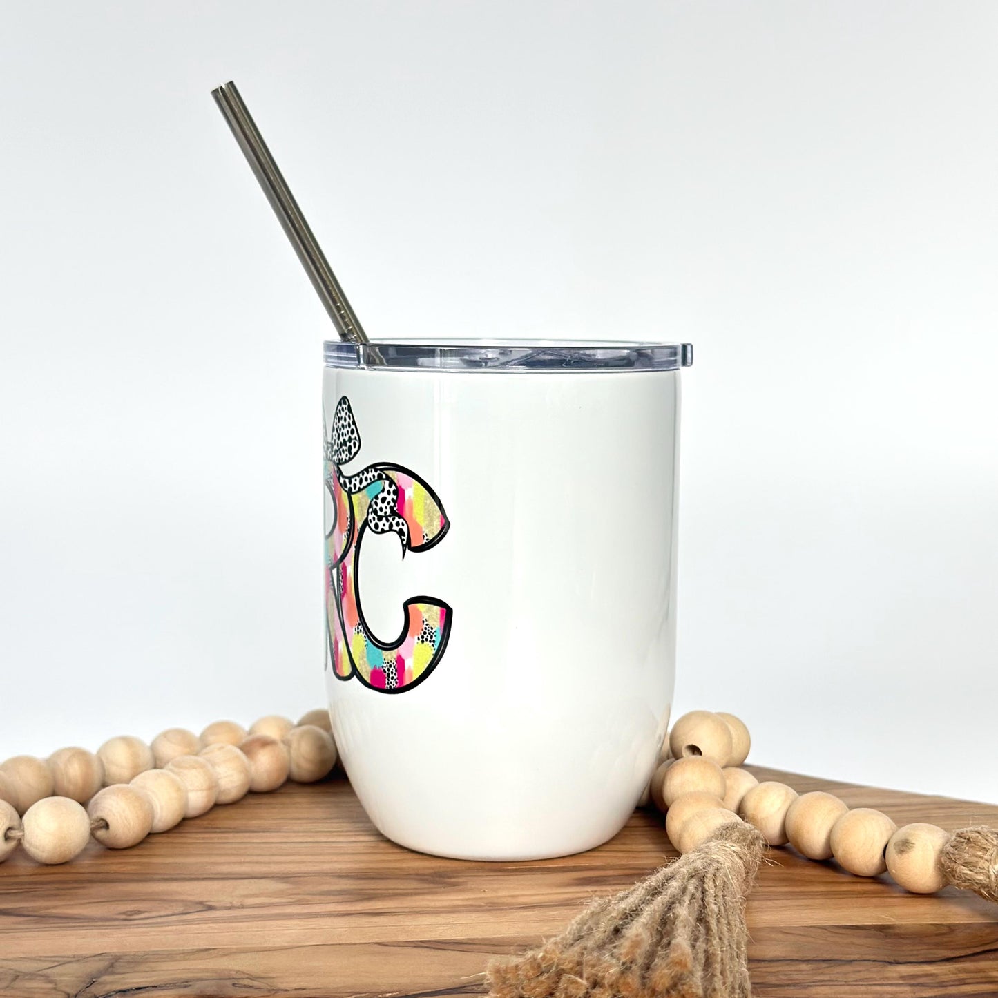 Personalized Wine Glass - 15oz Insulated Stainless Steel Tumbler with Lid and Straw