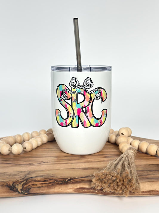 Personalized Wine Glass - 15oz Insulated Stainless Steel Tumbler with Lid and Straw