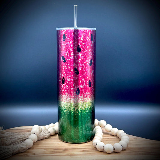 20oz Watermelon Tumbler - Insulated Stainless Steel Cup with Lid and Straw