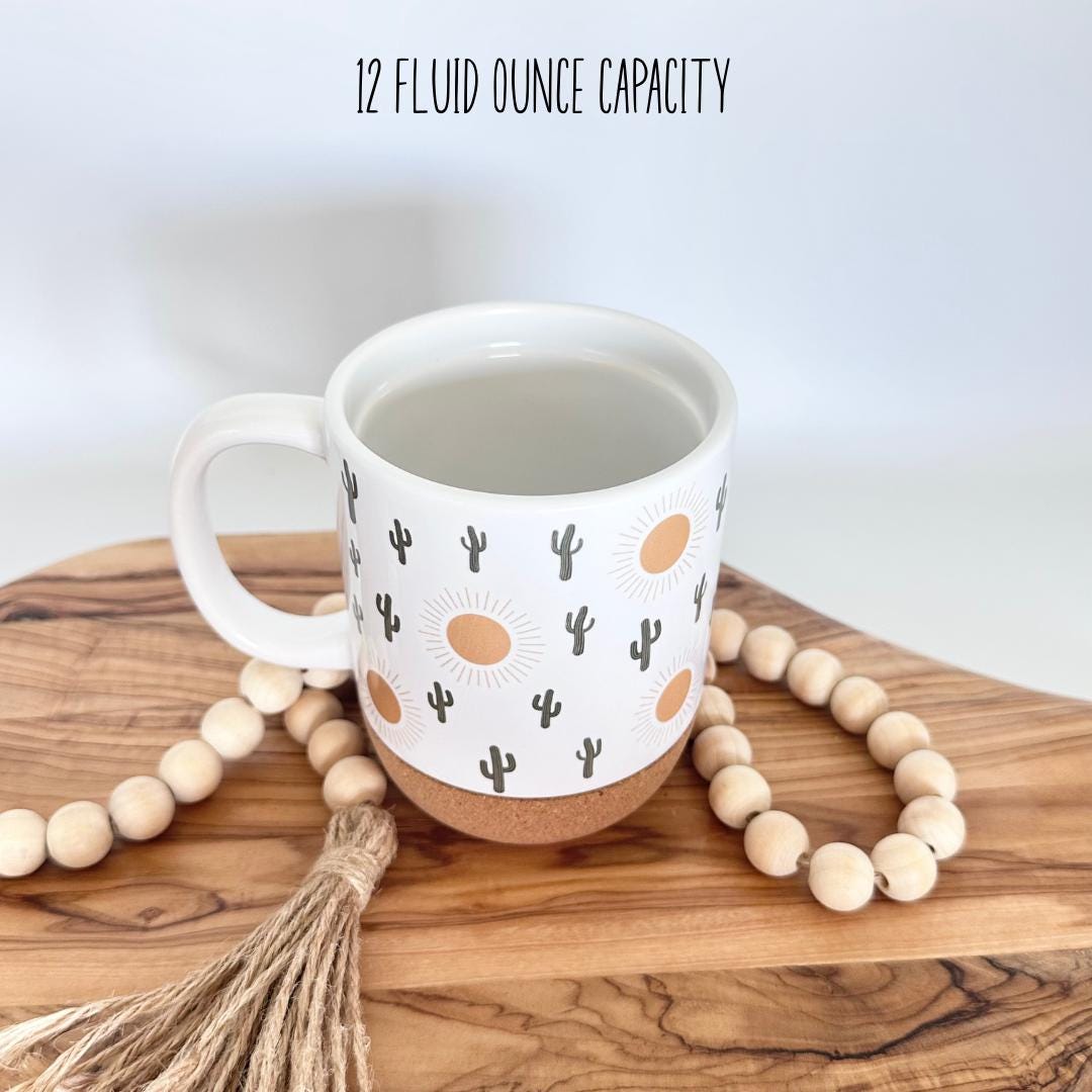Cactus Coffee Mug with Cork Base and Plastic Lid, 12oz Ceramic Mug