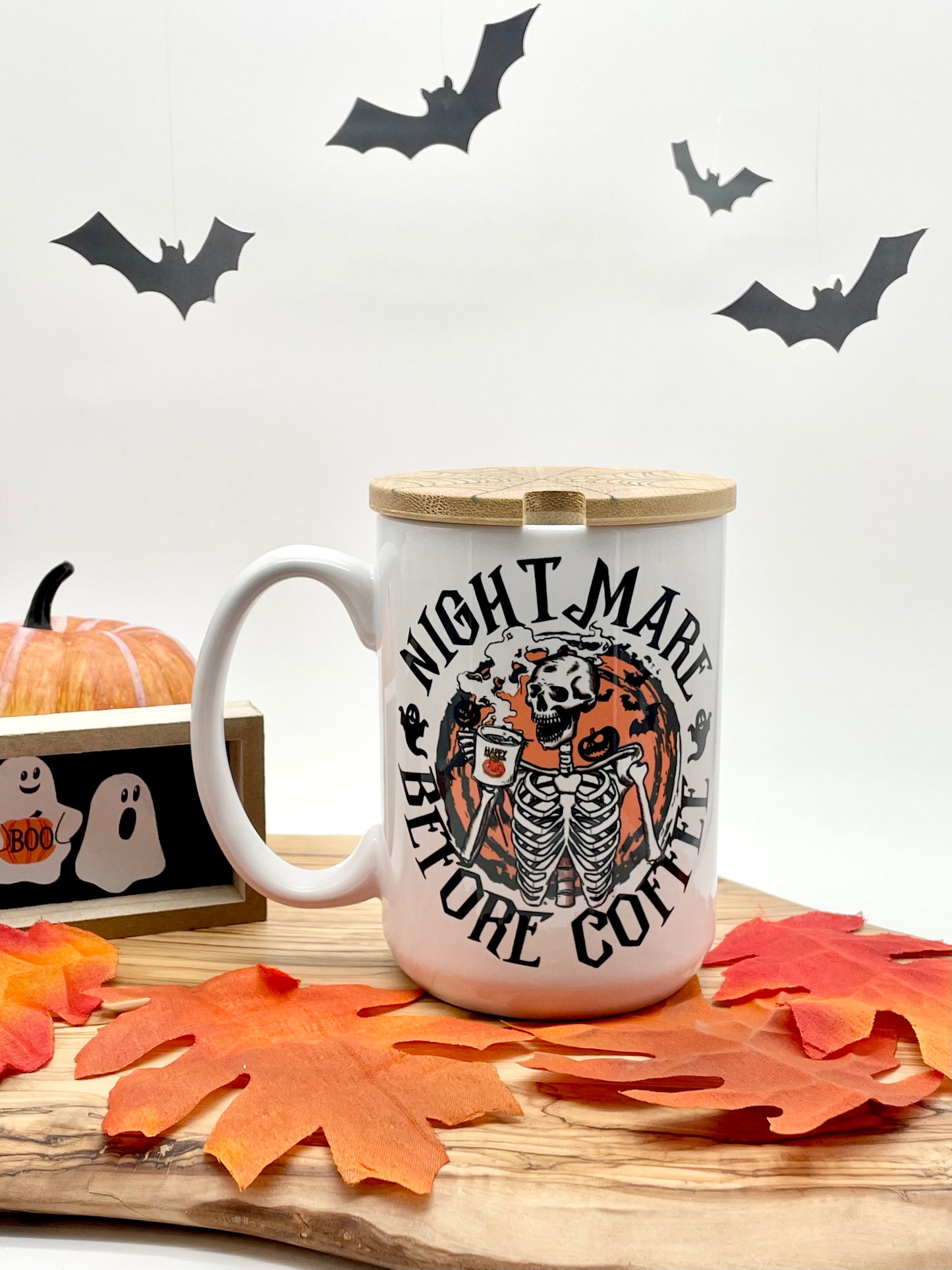 15oz Ceramic Skeleton Mug with Lid