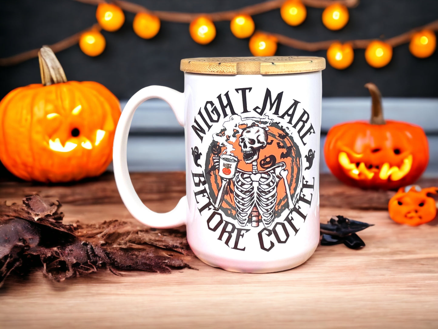 15oz Ceramic Skeleton Mug with Lid