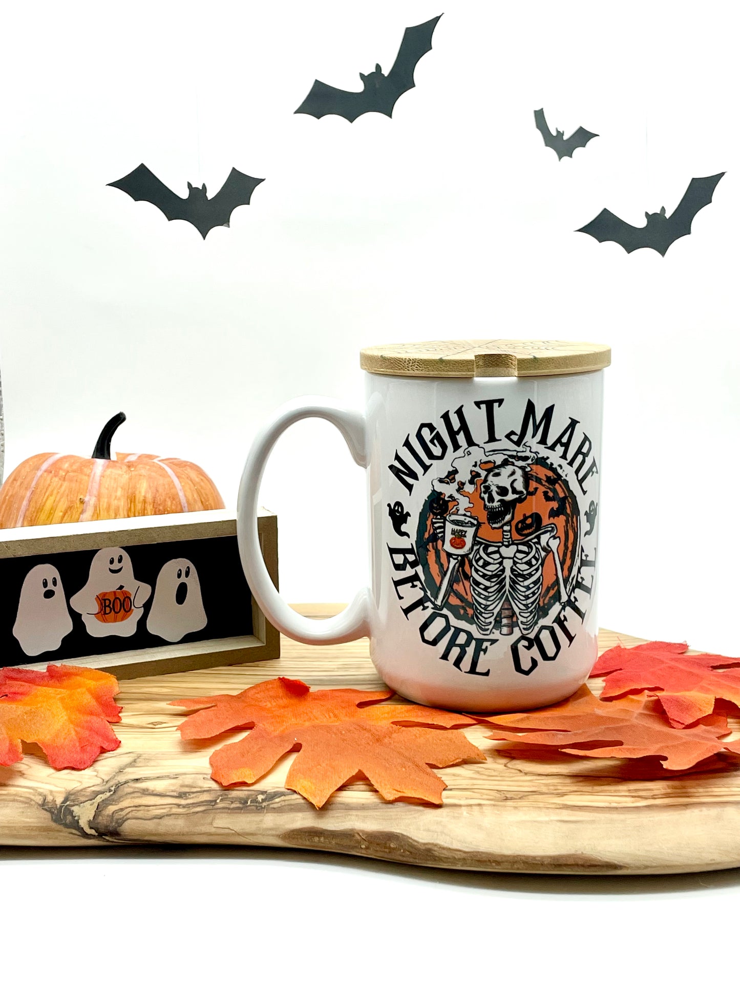 15oz Ceramic Skeleton Mug with Lid