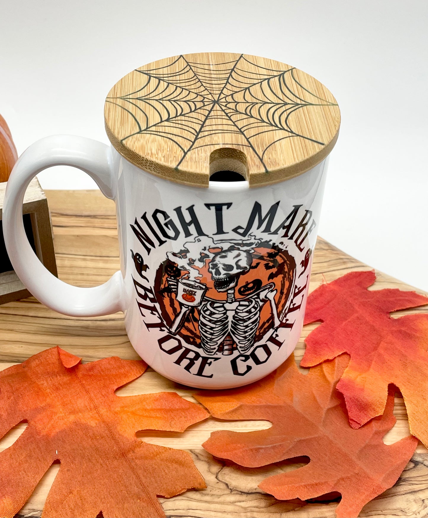 15oz Ceramic Skeleton Mug with Lid