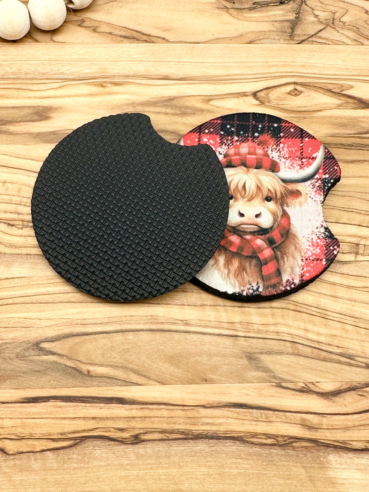 Christmas Highland Cow Car Coasters