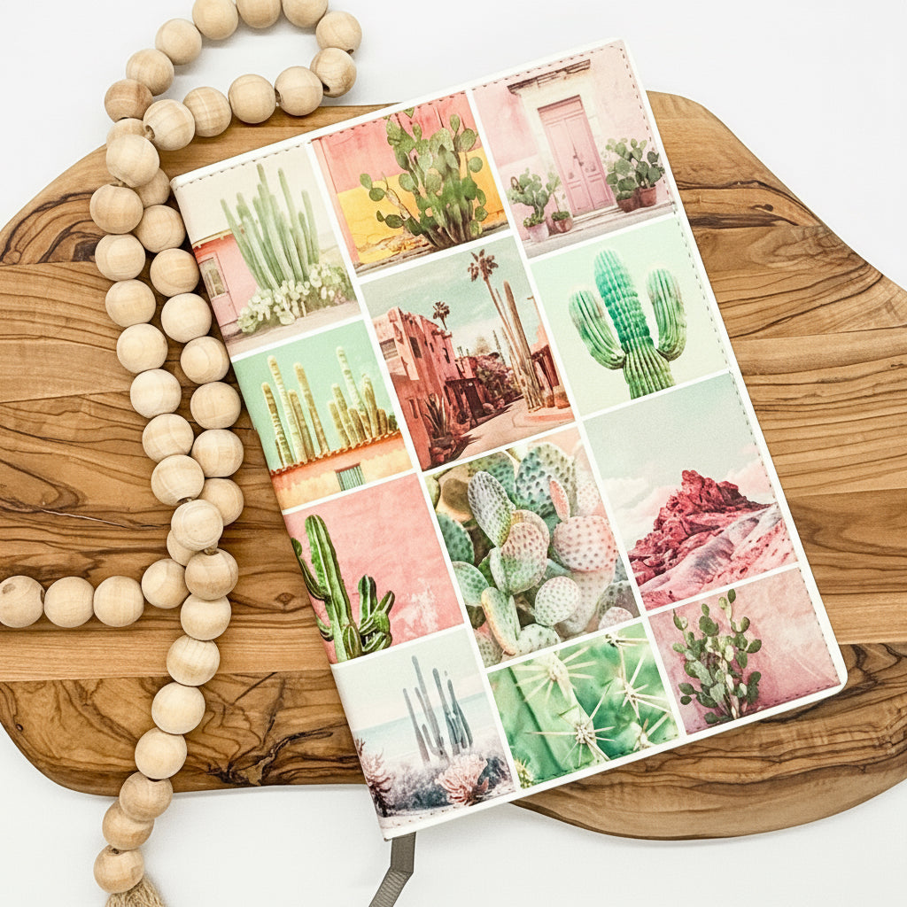 Pink and Teal Desert Collage Journal