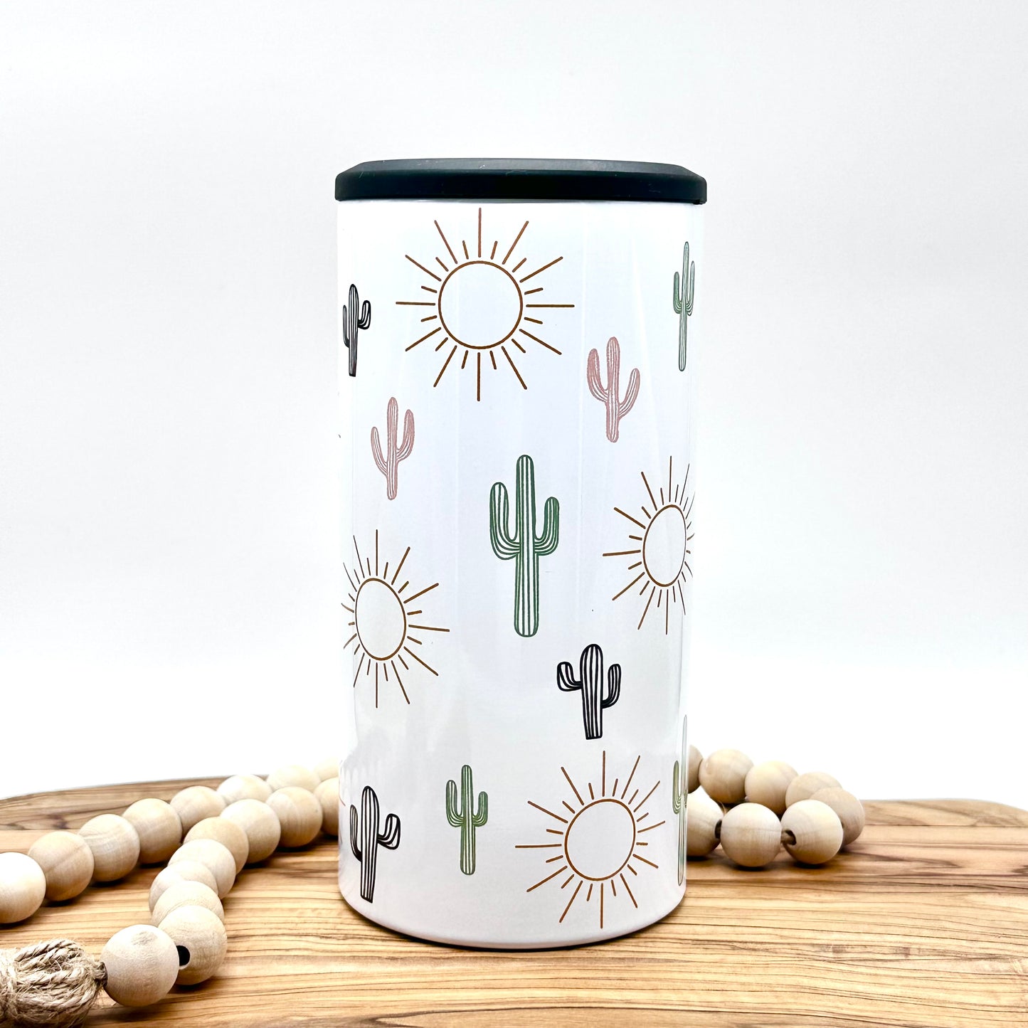 4-in-1 Insulated Can Cooler with Cactus Print