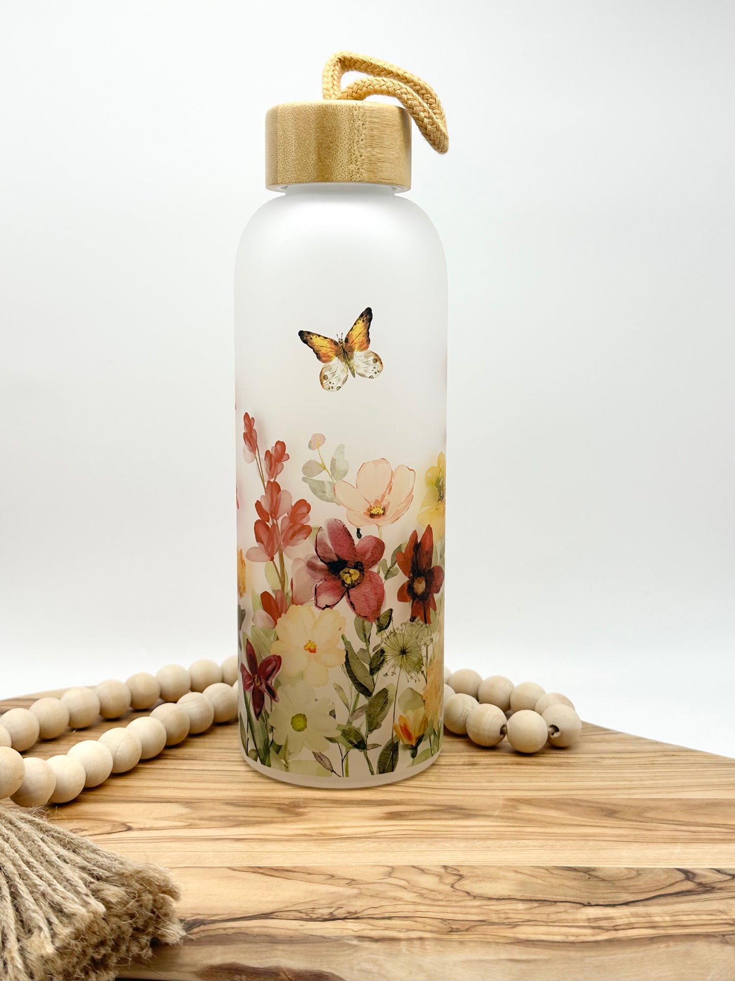 Wildflower Frosted Glass Water Bottle