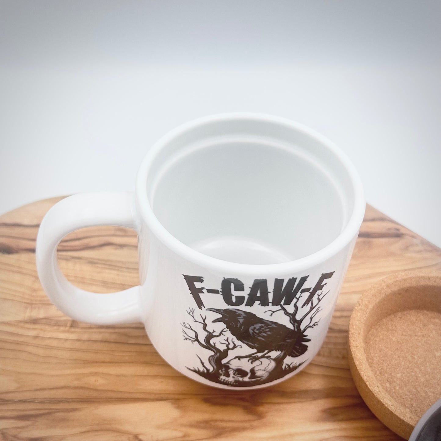 15oz Raven Skull Coffee Mug with Cork Bottom and Lid