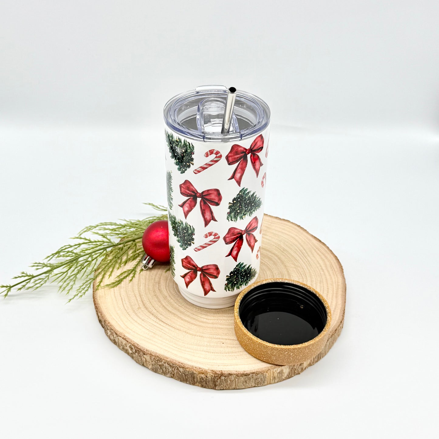 Christmas Trees and Bows Tumbler - 17oz Insulated Tumbler with Cork Bottom
