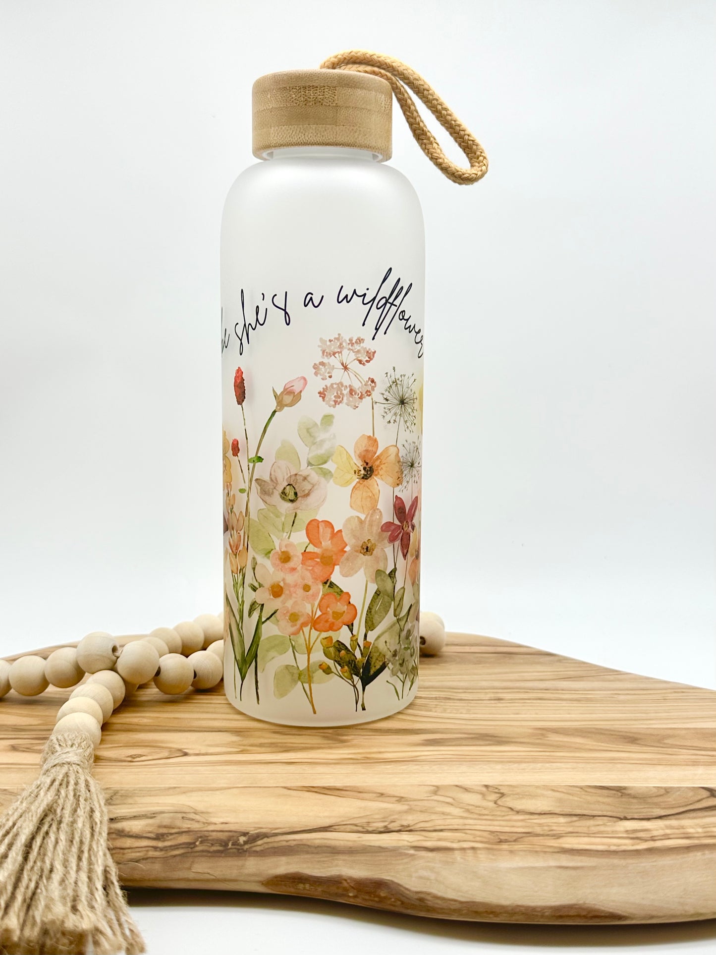 Personalized Wildflower Glass Water Bottle