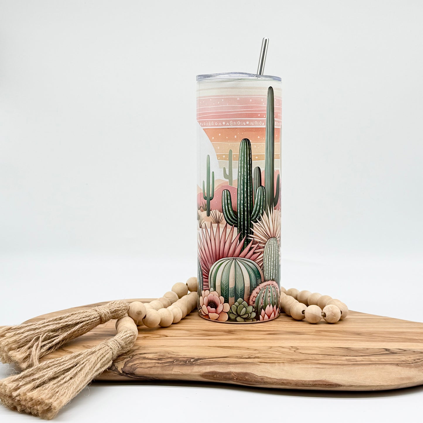Pink Southwest Boho Tumbler - 20oz Insulated Stainless Steel Tumbler with Lid and Straw