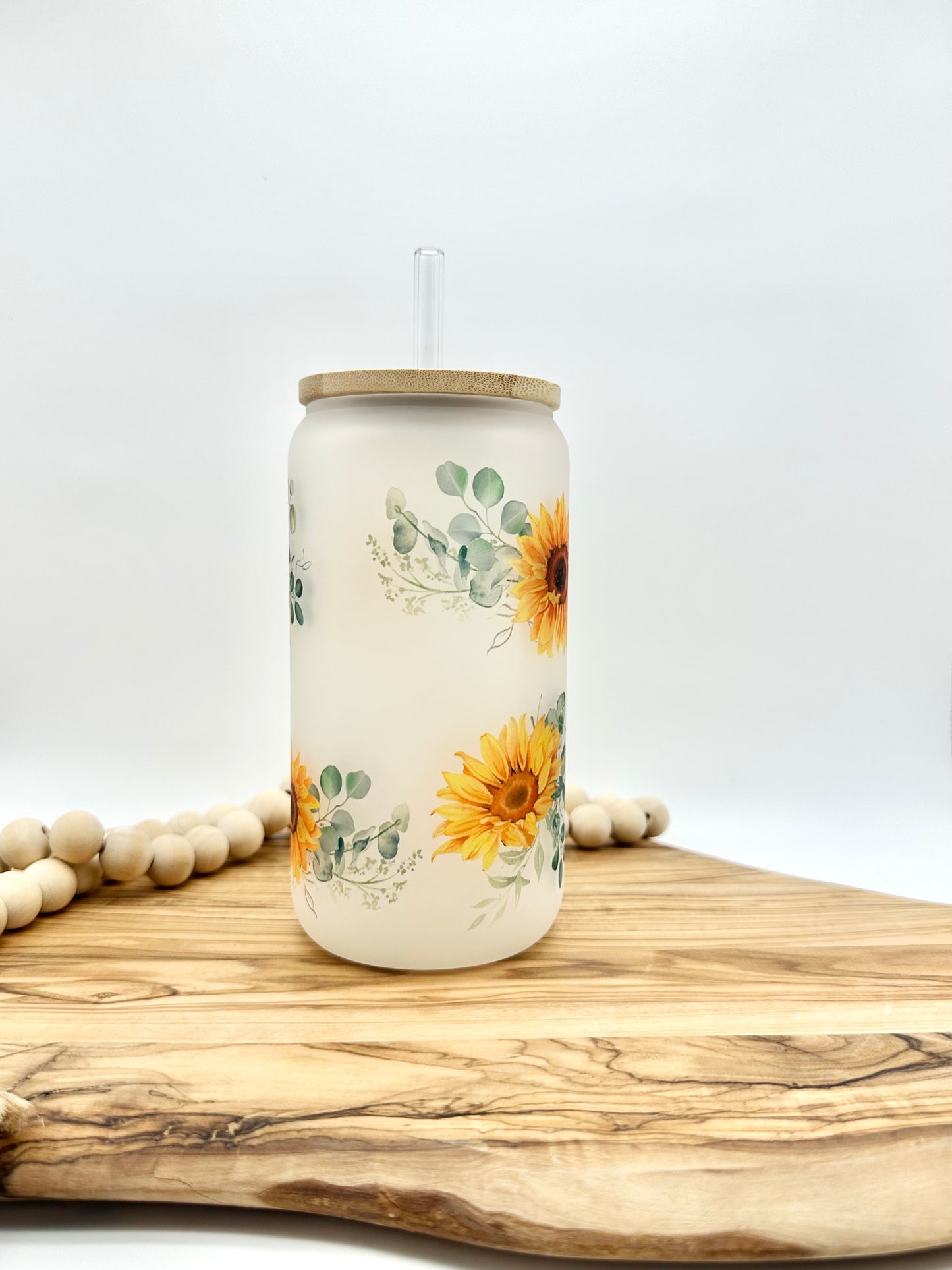 Sunflower Frosted Glass Cup