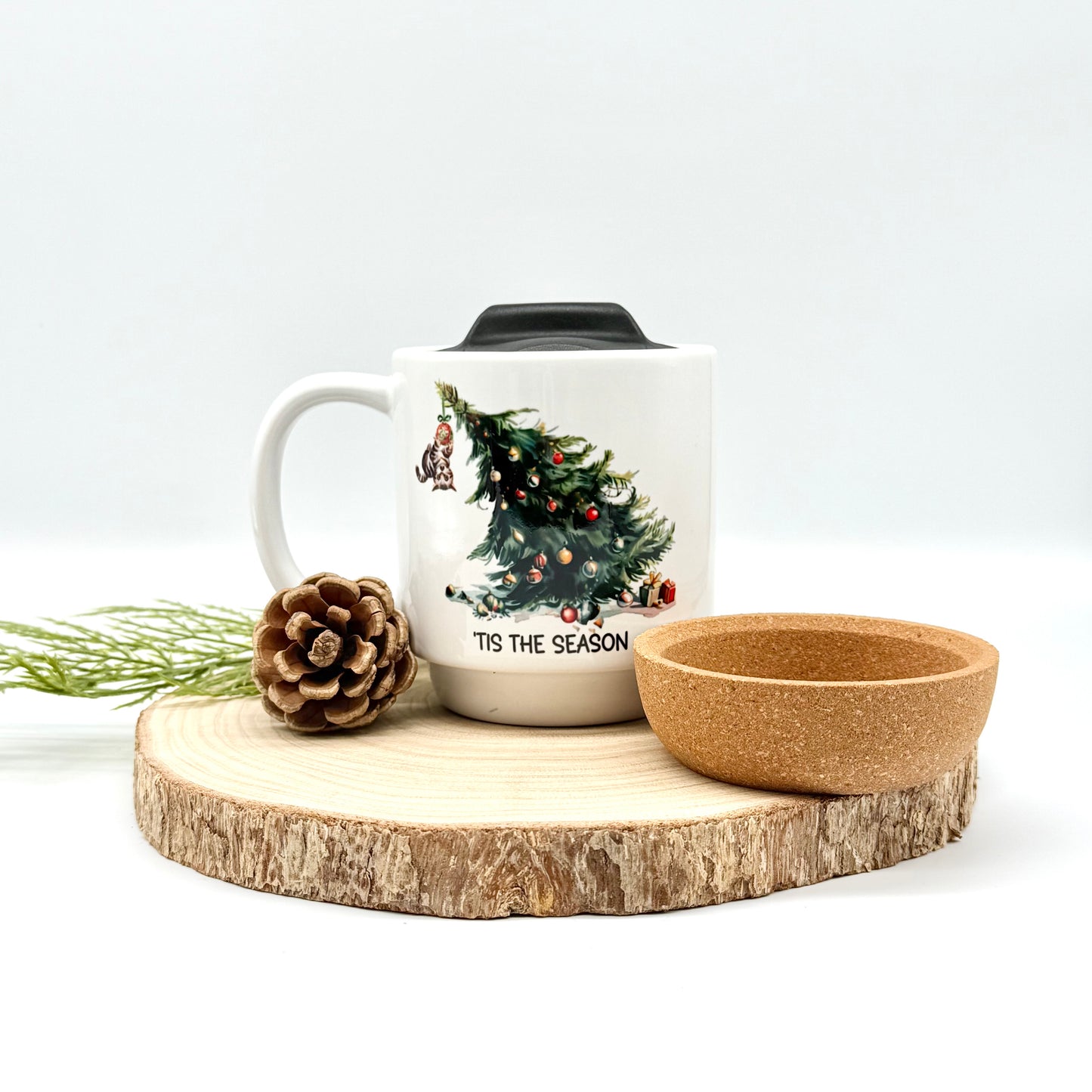 Funny Christmas Cat Mug - 12oz Coffee Mug with Cork Base