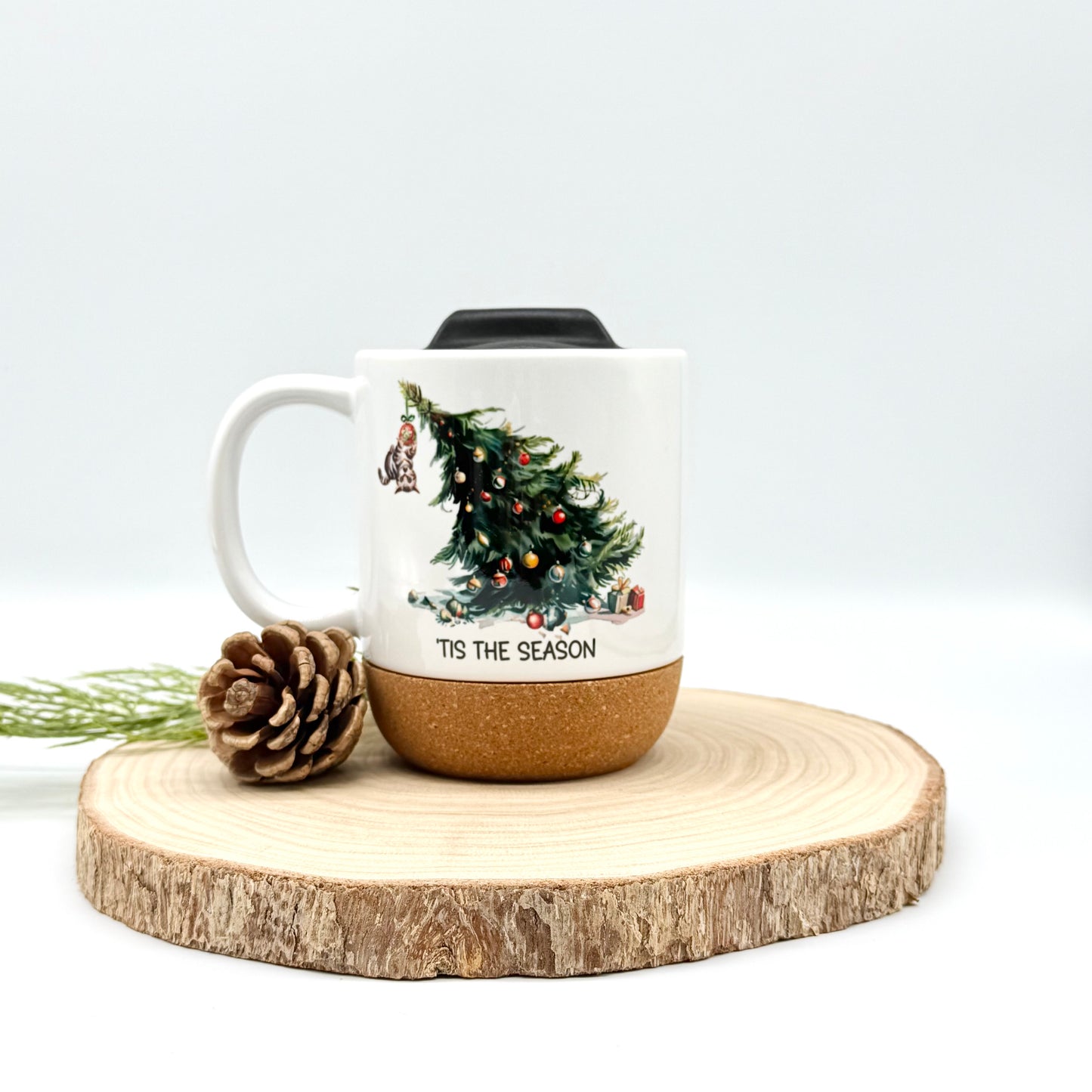 Funny Christmas Cat Mug - 12oz Coffee Mug with Cork Base
