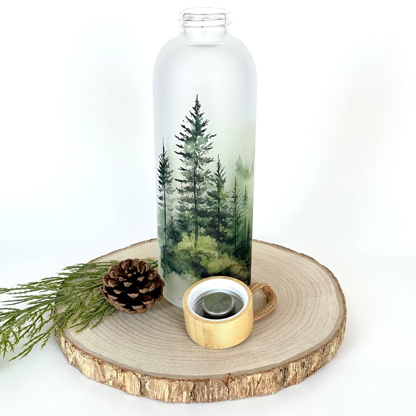 Forest Landscape Glass Water Bottle