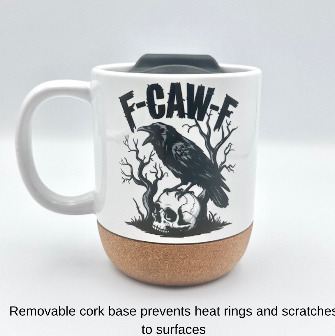 15oz Raven Skull Coffee Mug with Cork Bottom and Lid
