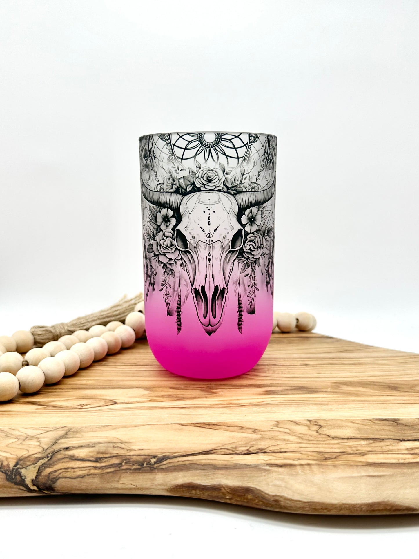 Pink Cow Skull Wine Glass Tumbler