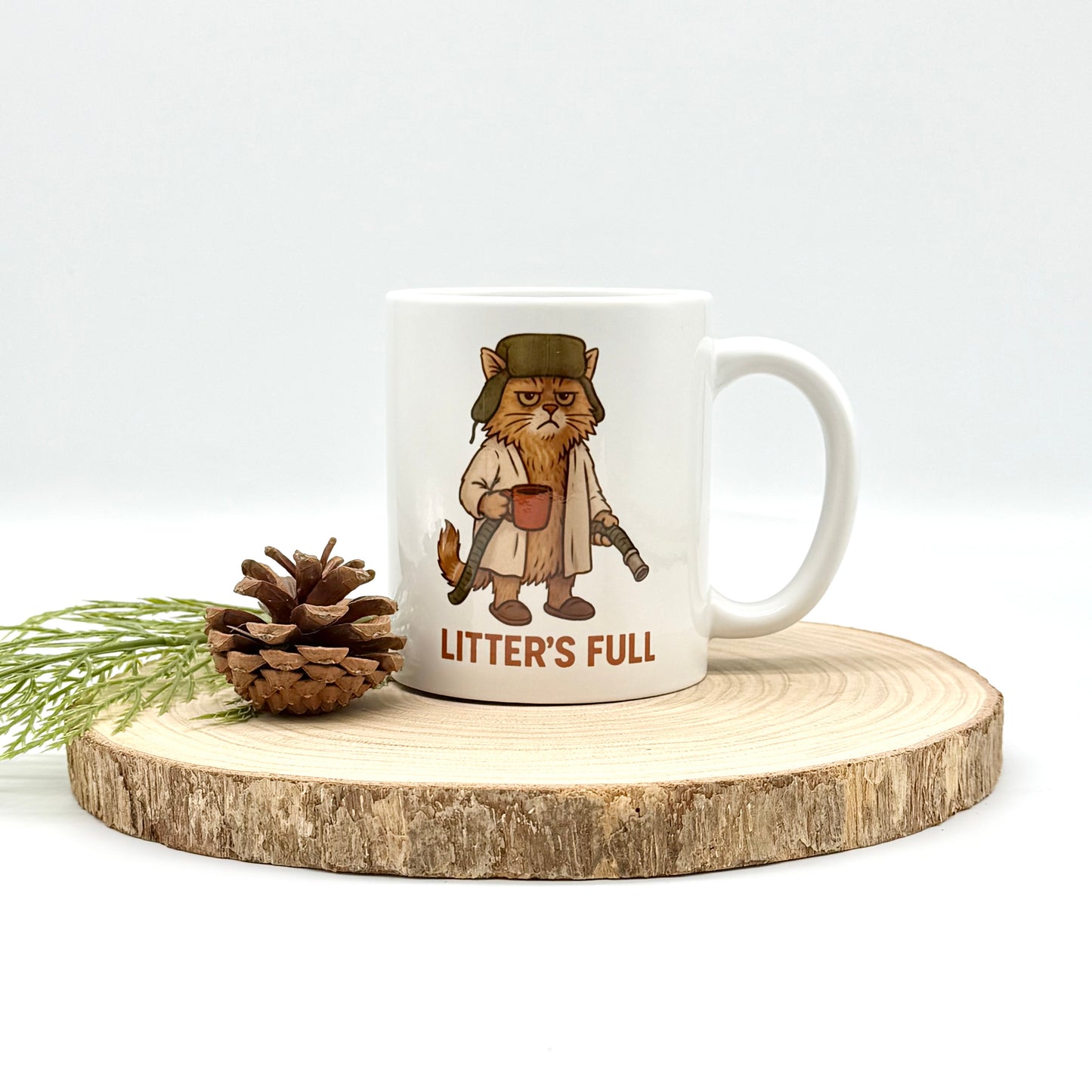 “Litters Full” Funny Cat Christmas Mug - 12oz Ceramic Coffee Cup