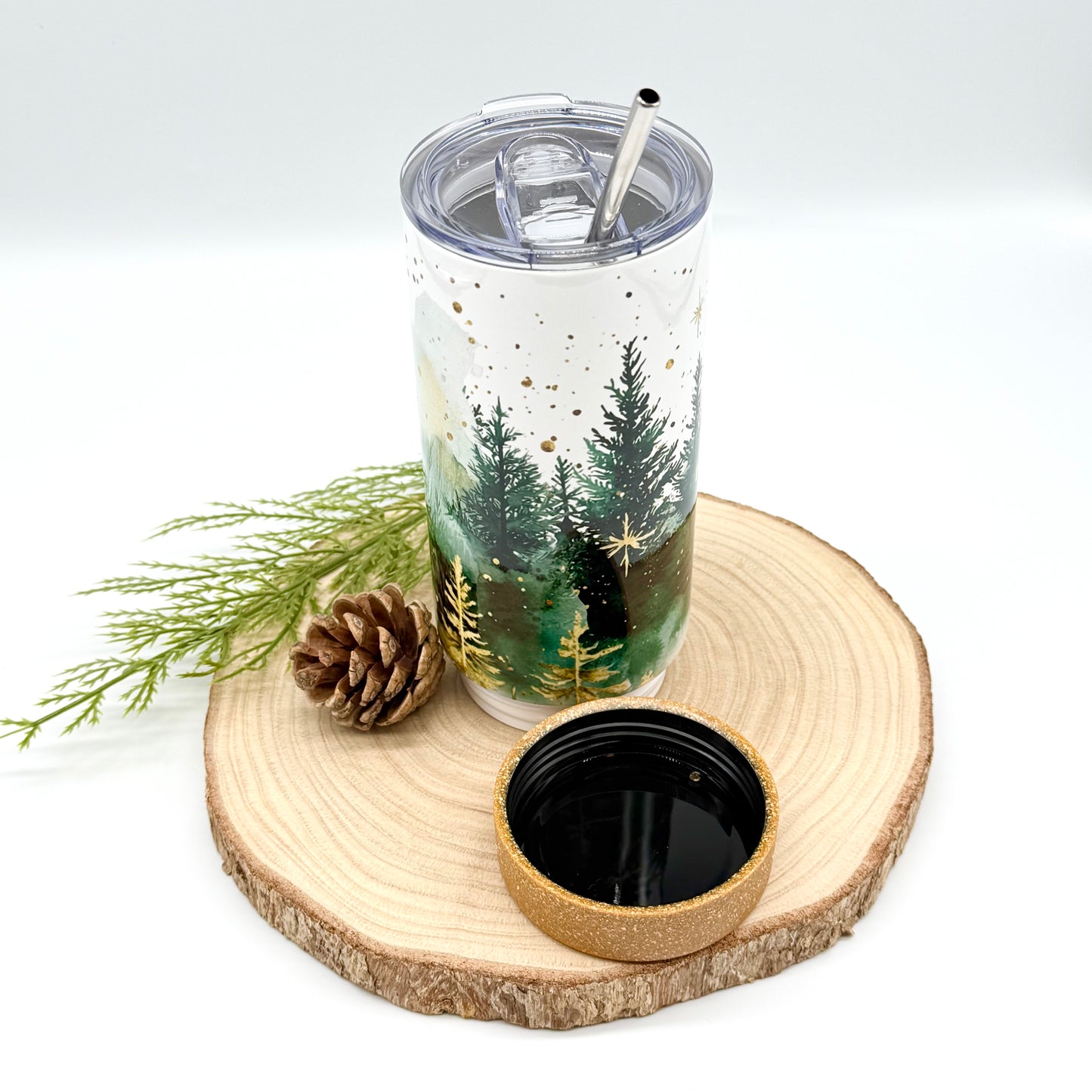 Christmas Forest Tumbler - 17oz Insulated Tumbler with Cork Bottom