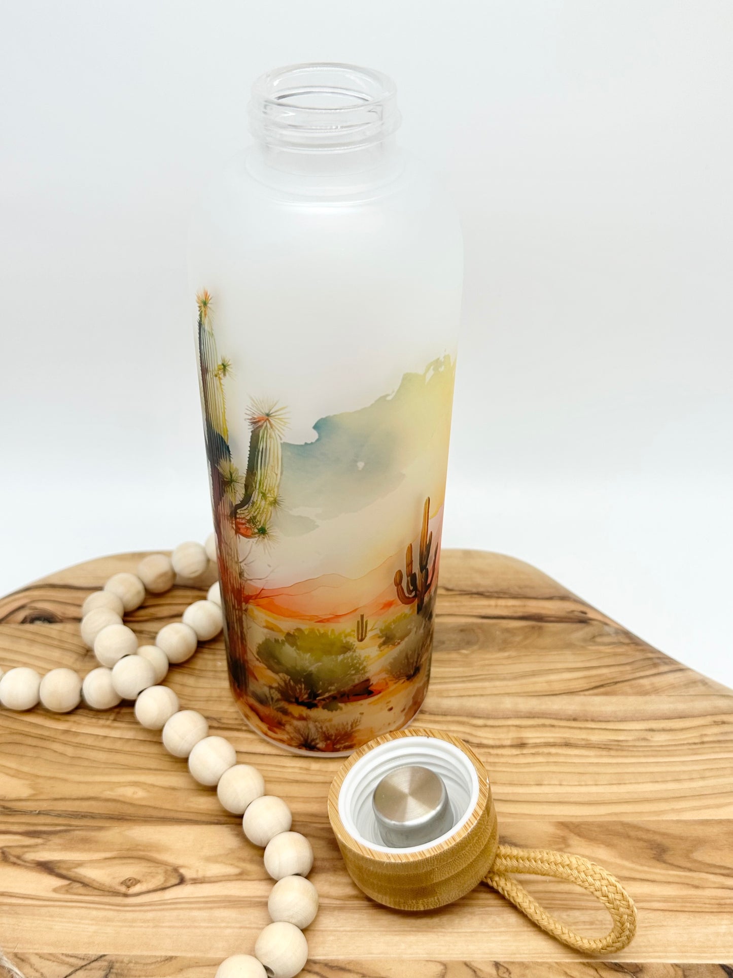 Desert Landscape Glass Water Bottle