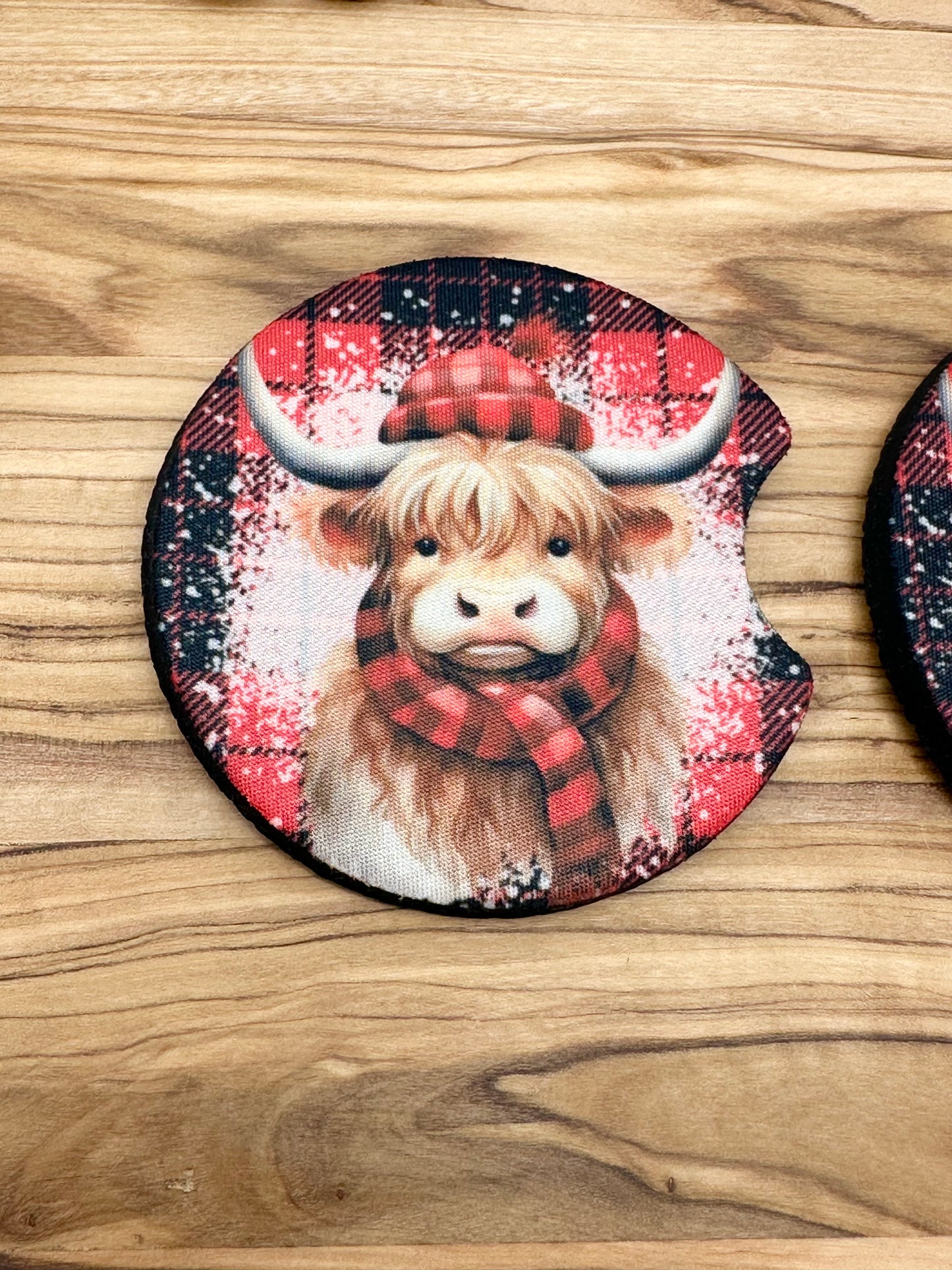 Christmas Highland Cow Car Coasters