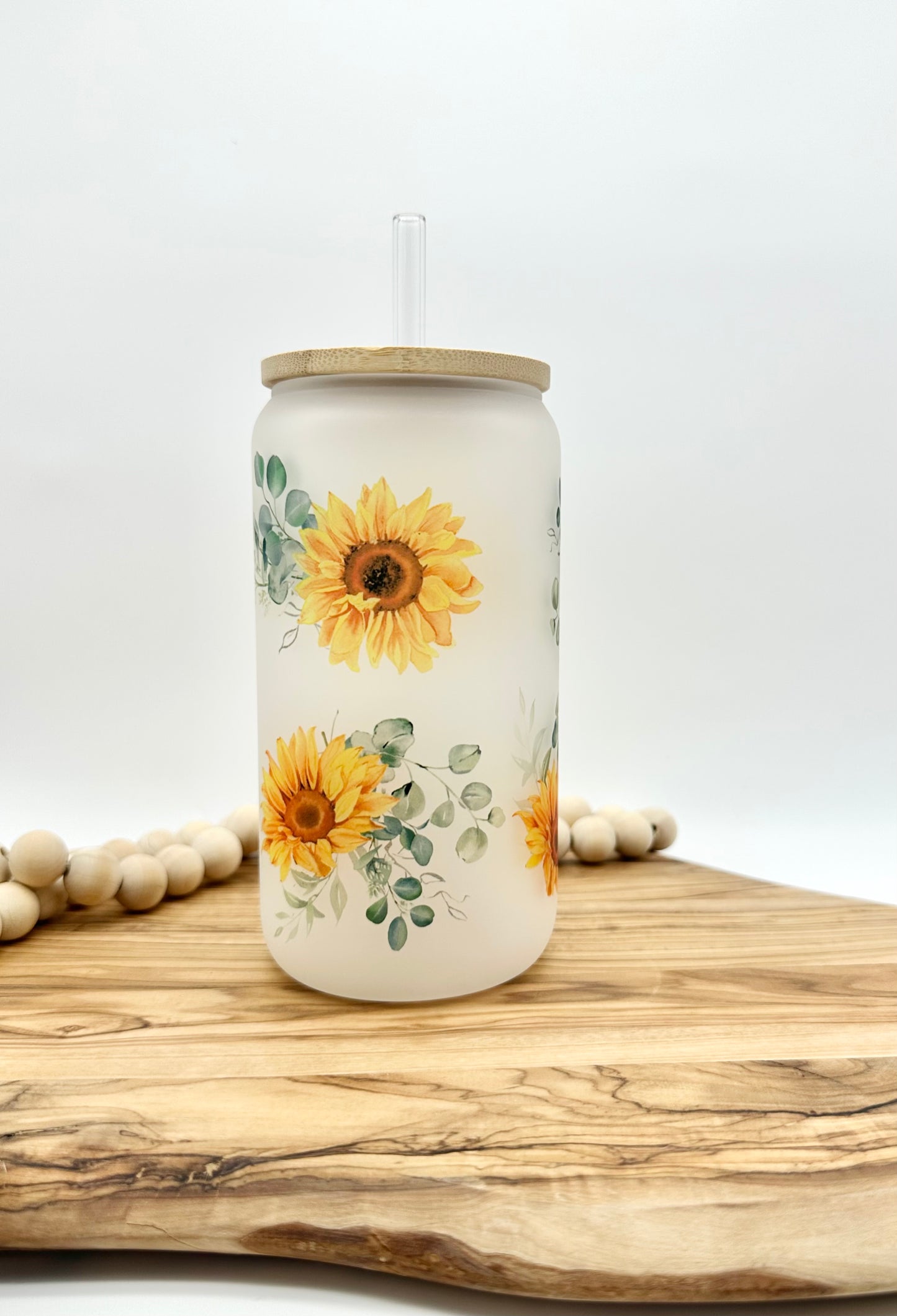 Sunflower Frosted Glass Cup