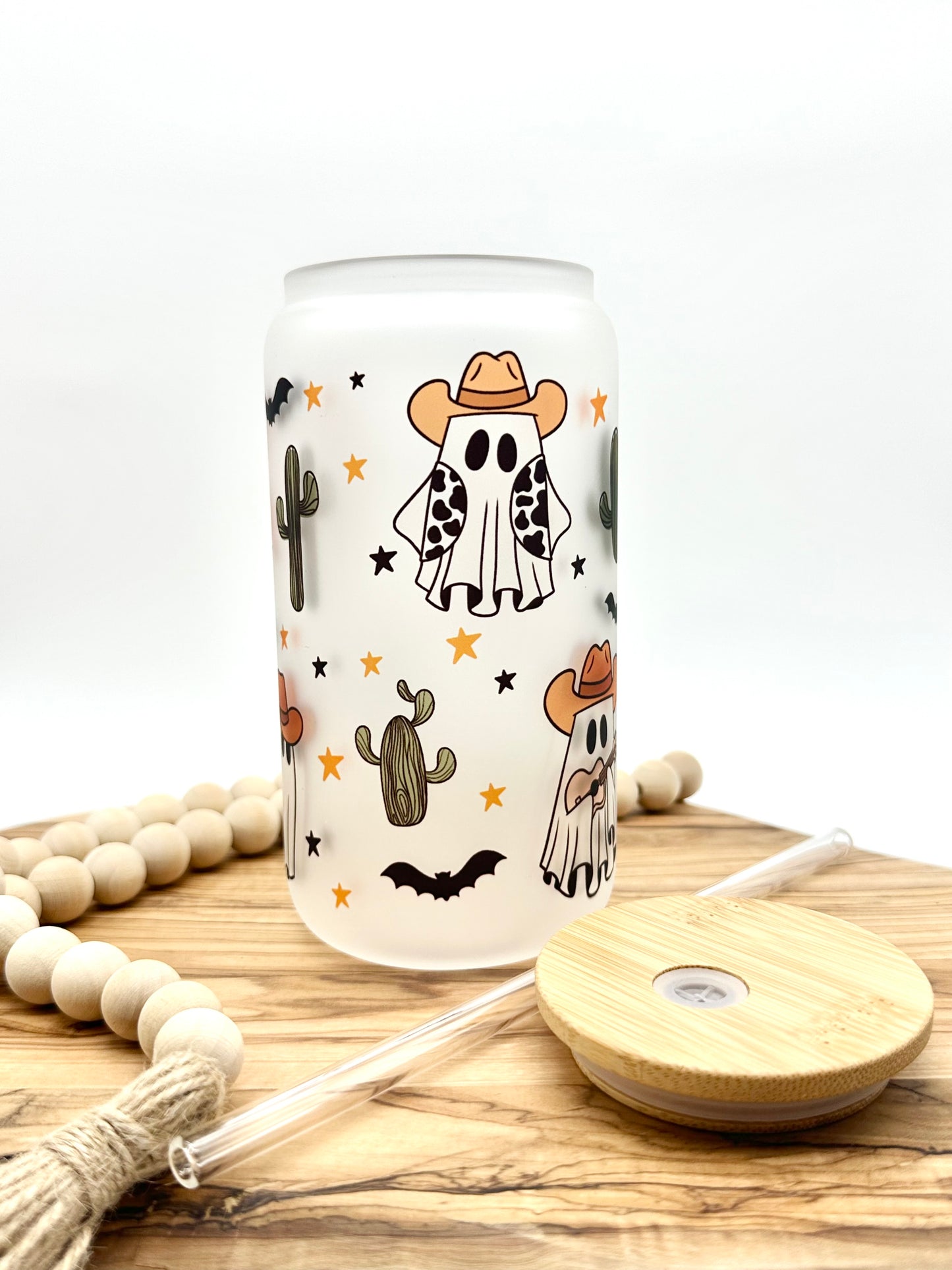 Halloween Glass Cowboy Ghost Tumbler Iced Coffee Cup