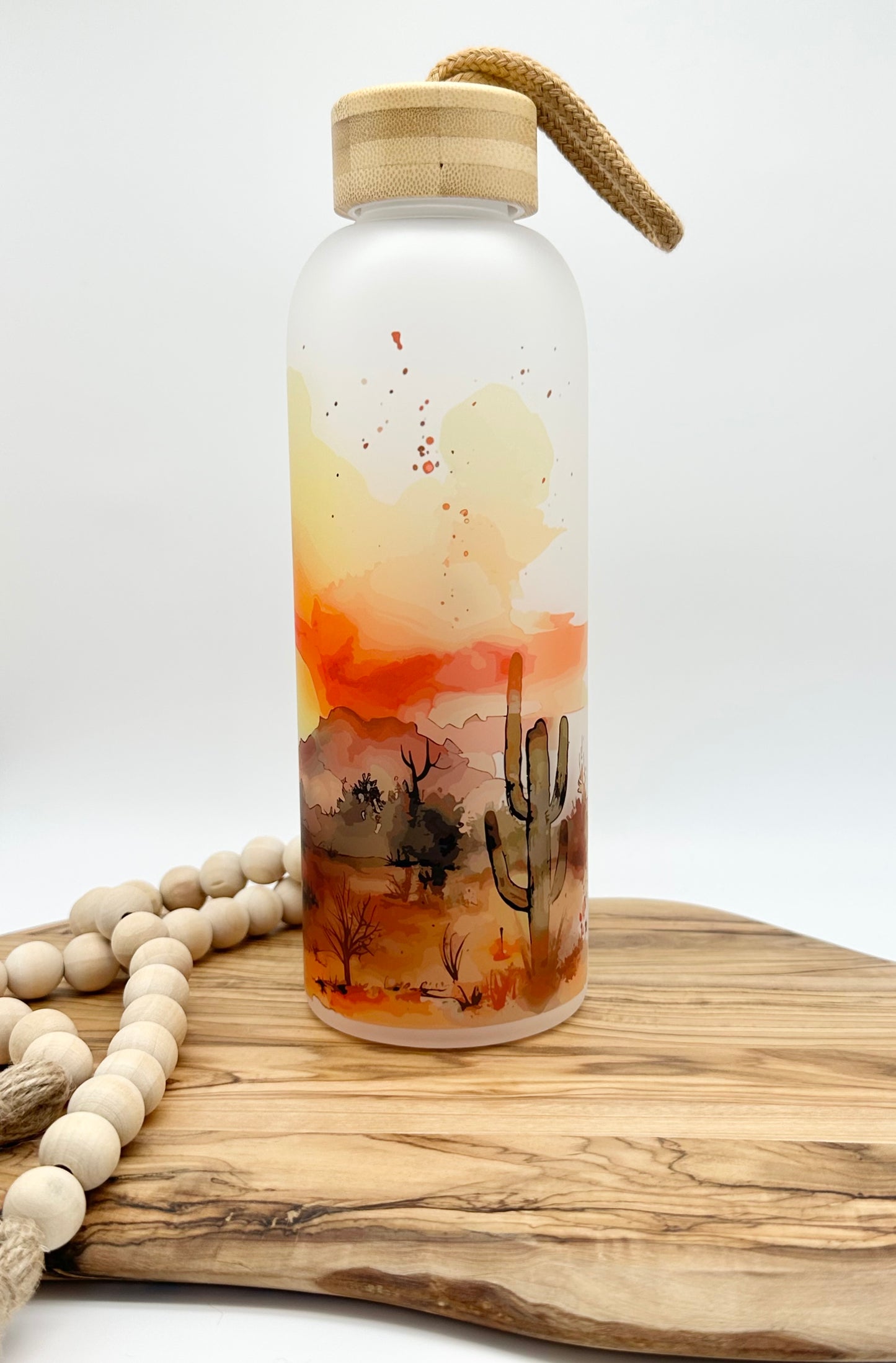 Desert Landscape Glass Water Bottle