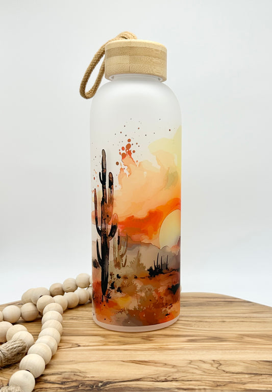 Desert Landscape Glass Water Bottle