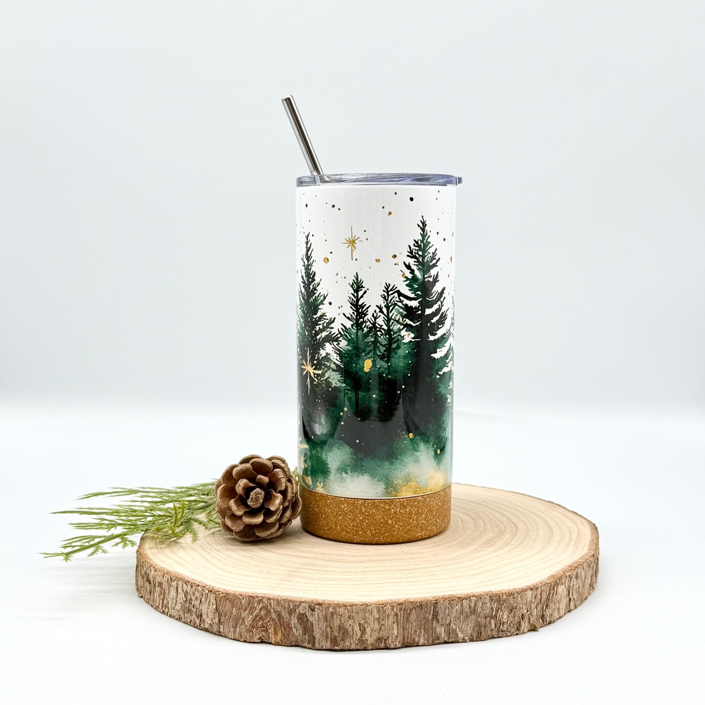 Christmas Forest Tumbler - 17oz Insulated Tumbler with Cork Bottom