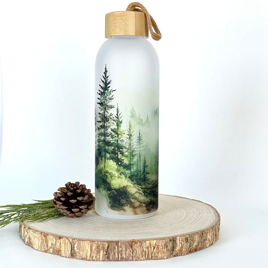 Forest Landscape Glass Water Bottle