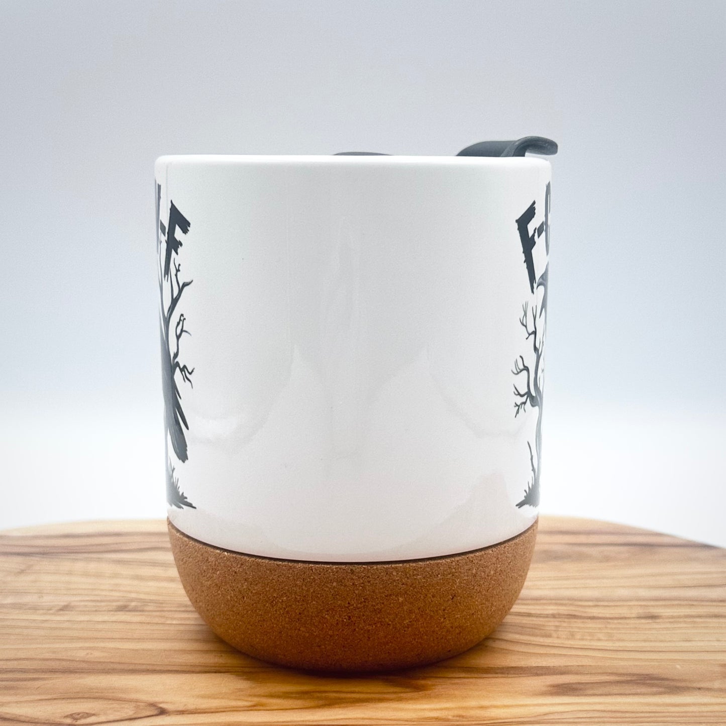 15oz Raven Skull Coffee Mug with Cork Bottom and Lid