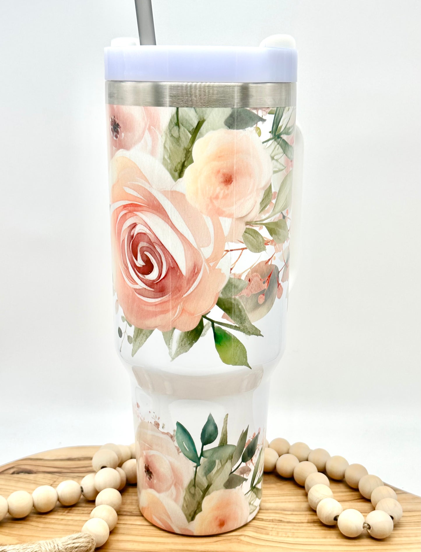 40oz Insulated Peach Floral Tumbler