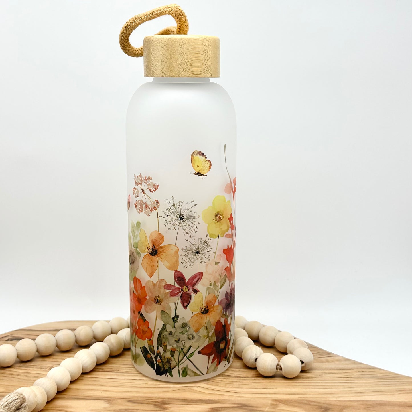 Wildflower Frosted Glass Water Bottle