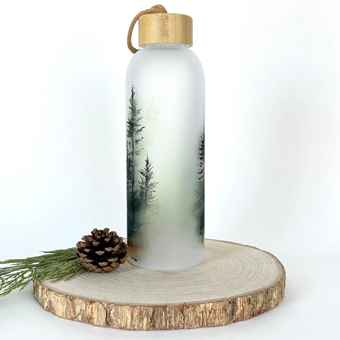 Forest Landscape Glass Water Bottle