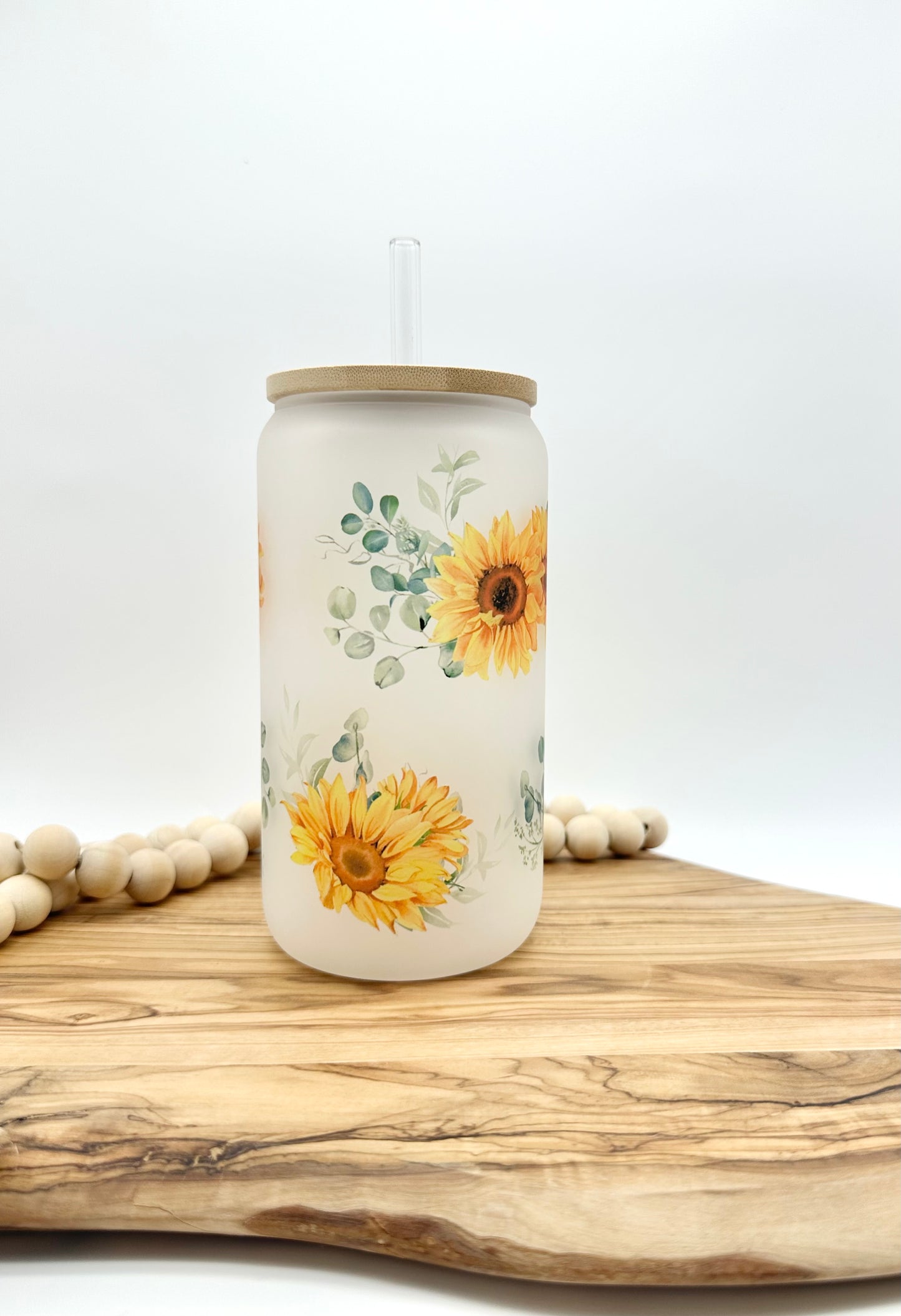 Sunflower Frosted Glass Cup