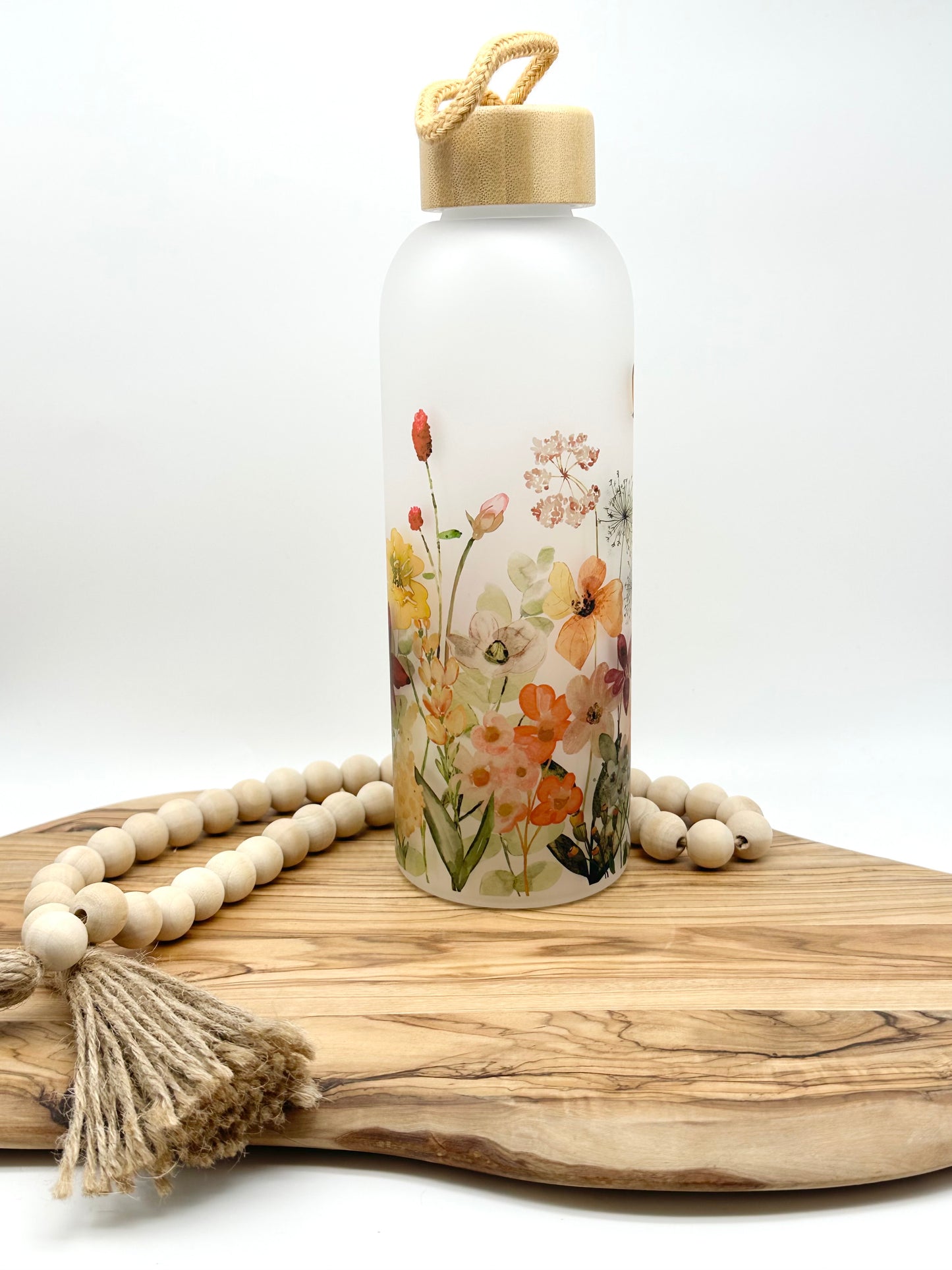 Wildflower Frosted Glass Water Bottle