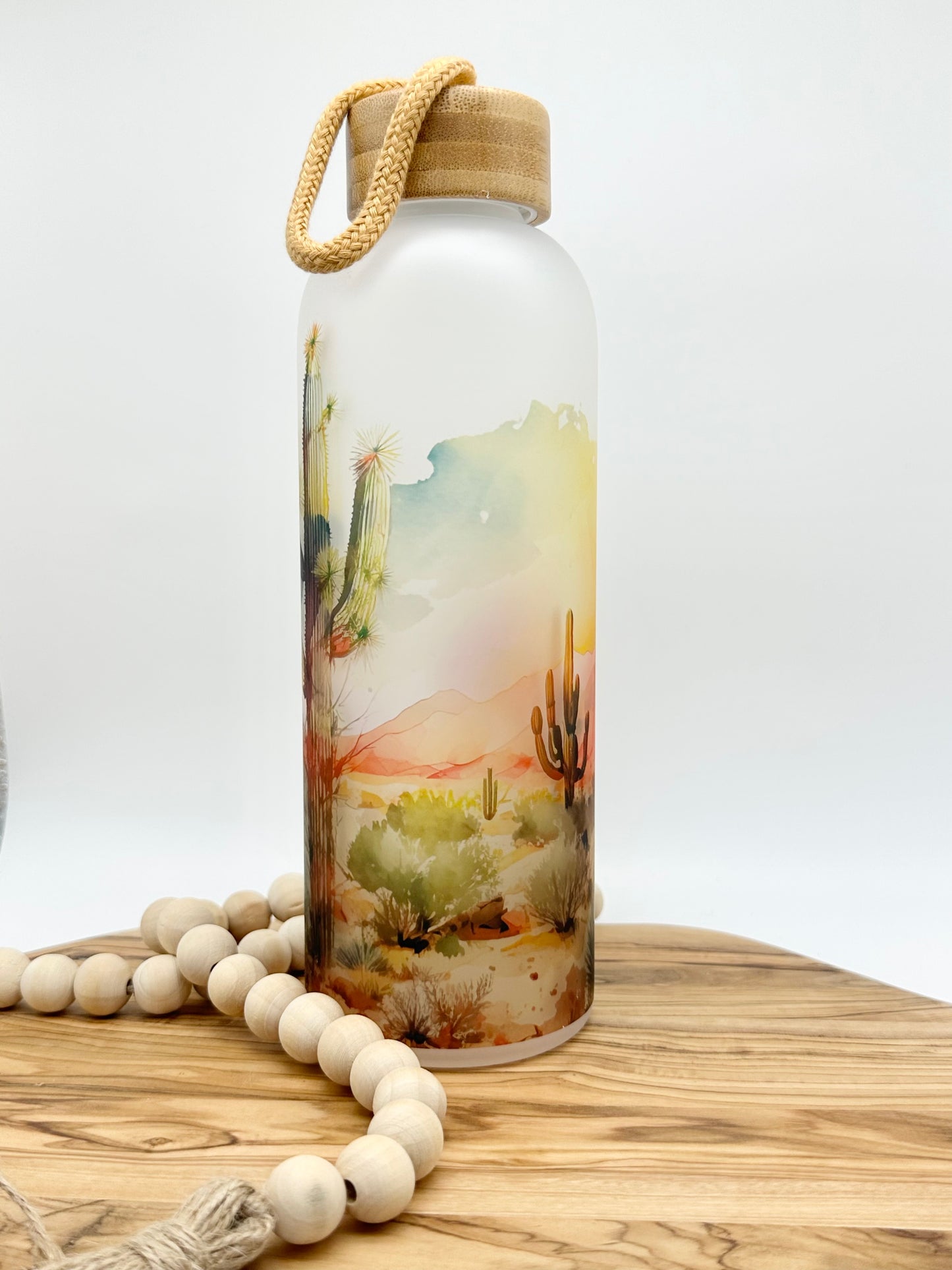 Desert Landscape Glass Water Bottle