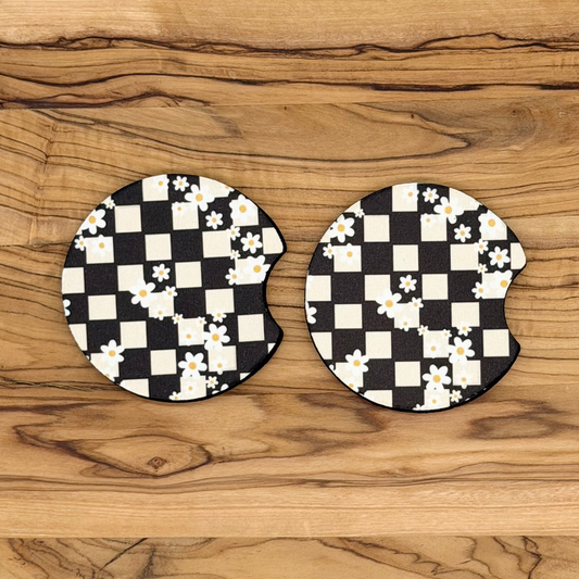 Floral Checkered Car Coasters