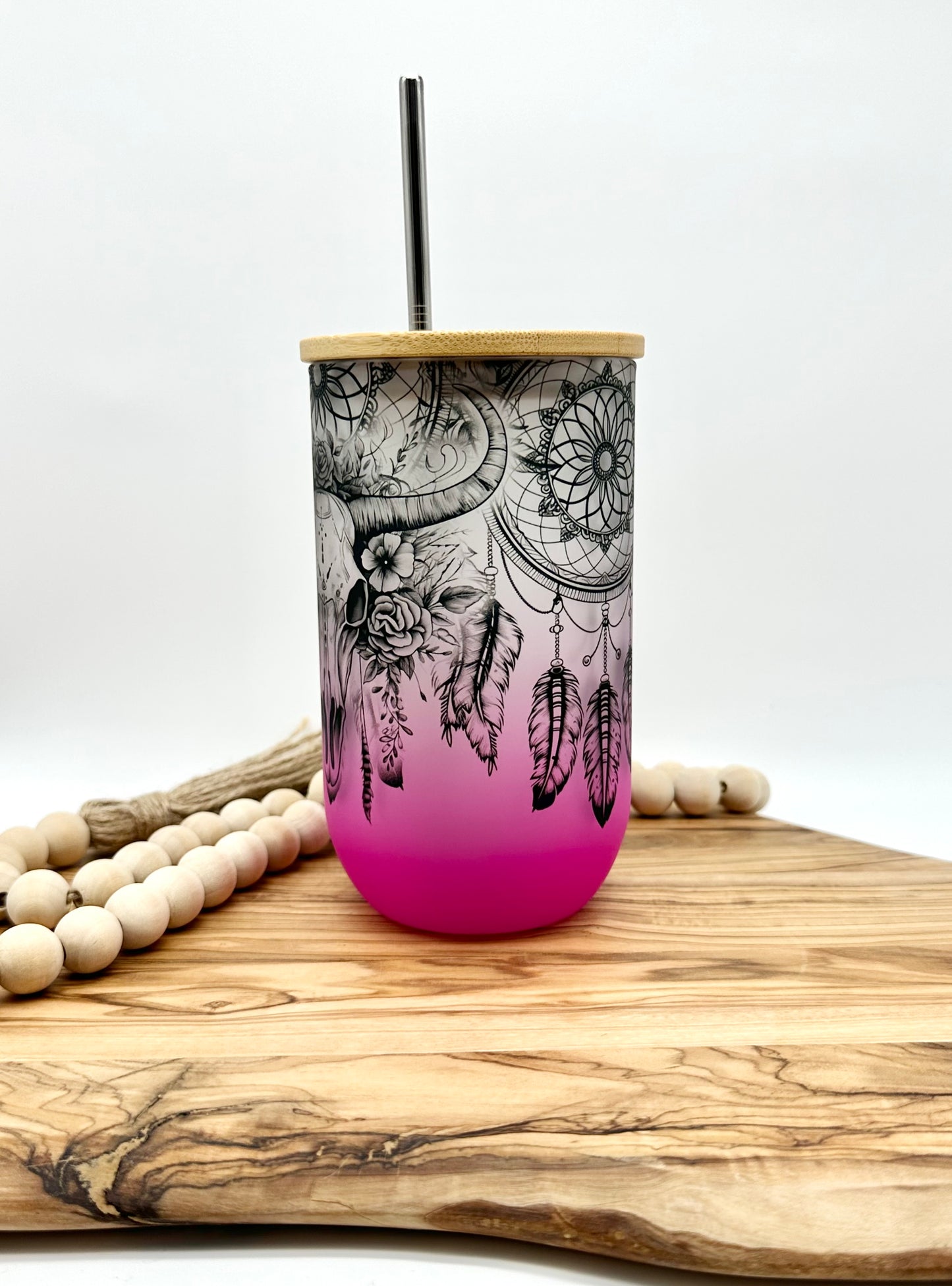 Pink Cow Skull Wine Glass Tumbler