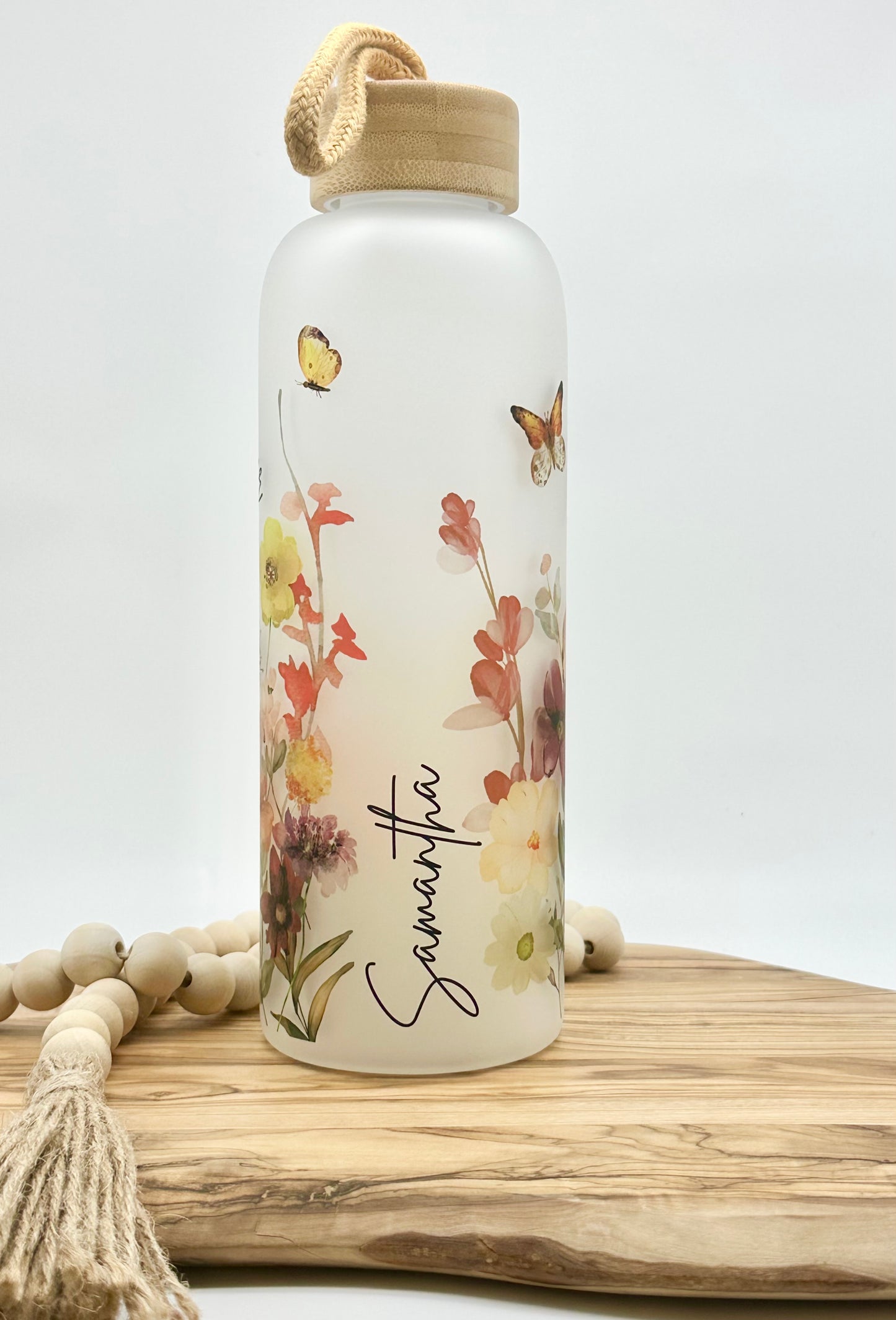 Personalized Wildflower Glass Water Bottle