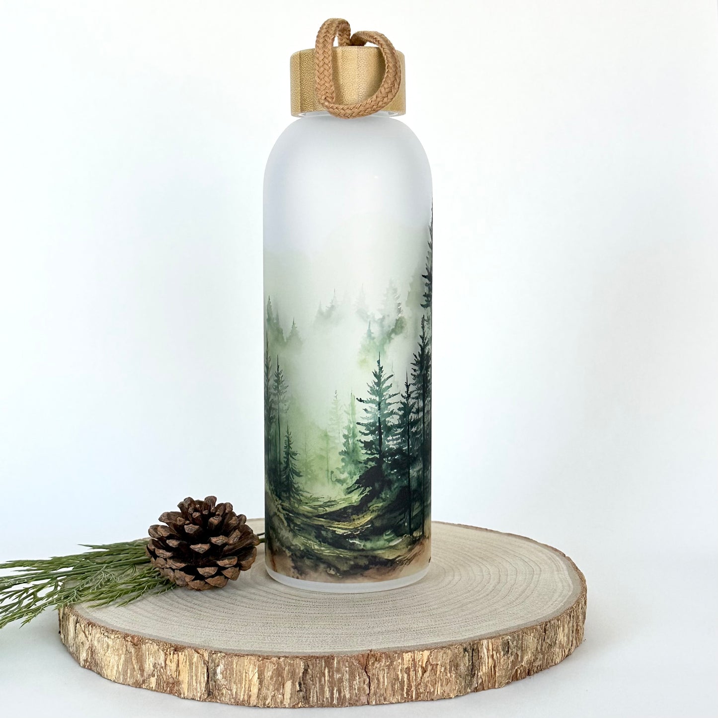 Forest Landscape Glass Water Bottle