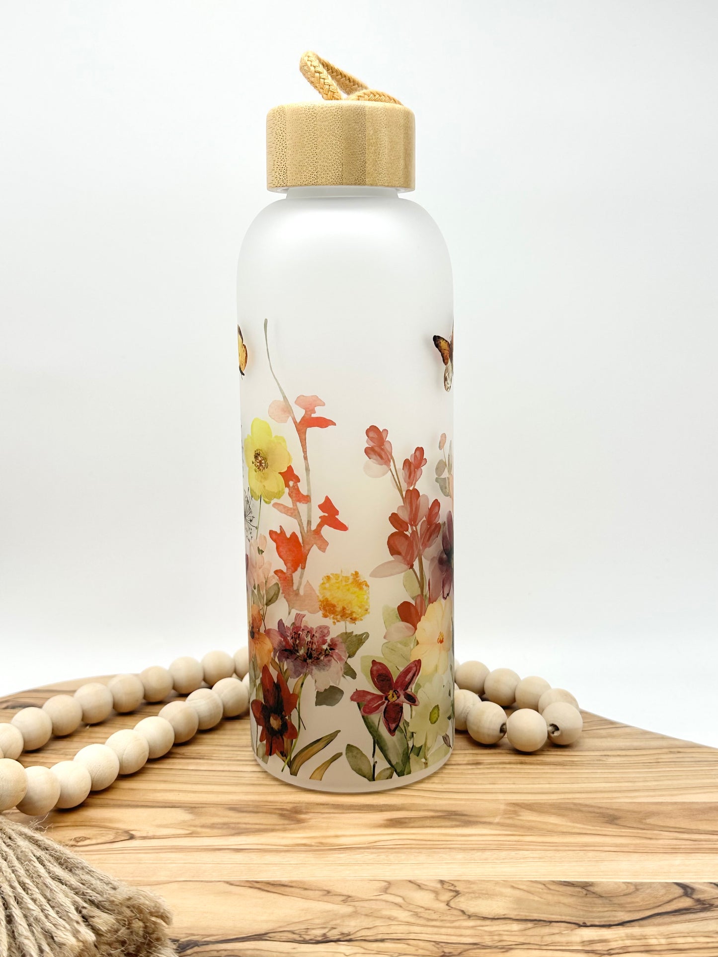 Wildflower Frosted Glass Water Bottle