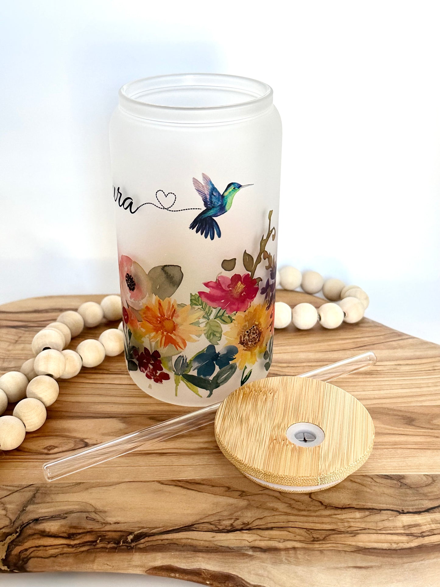 Personalized Hummingbird Glass Cup