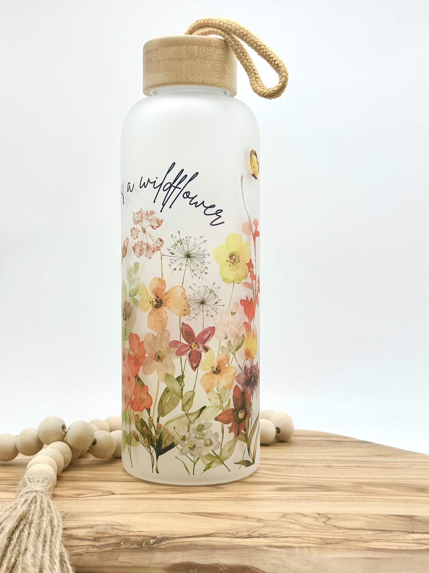 Personalized Wildflower Glass Water Bottle