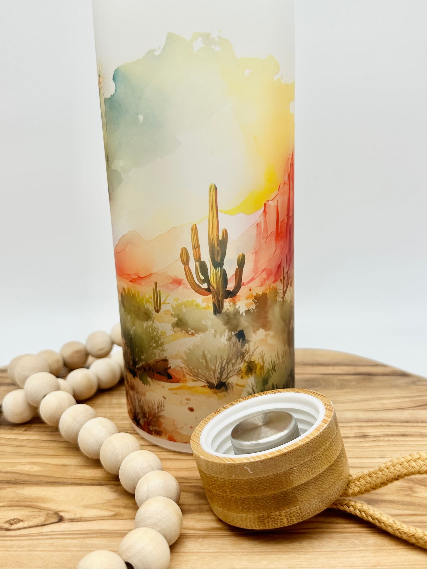 Desert Landscape Glass Water Bottle