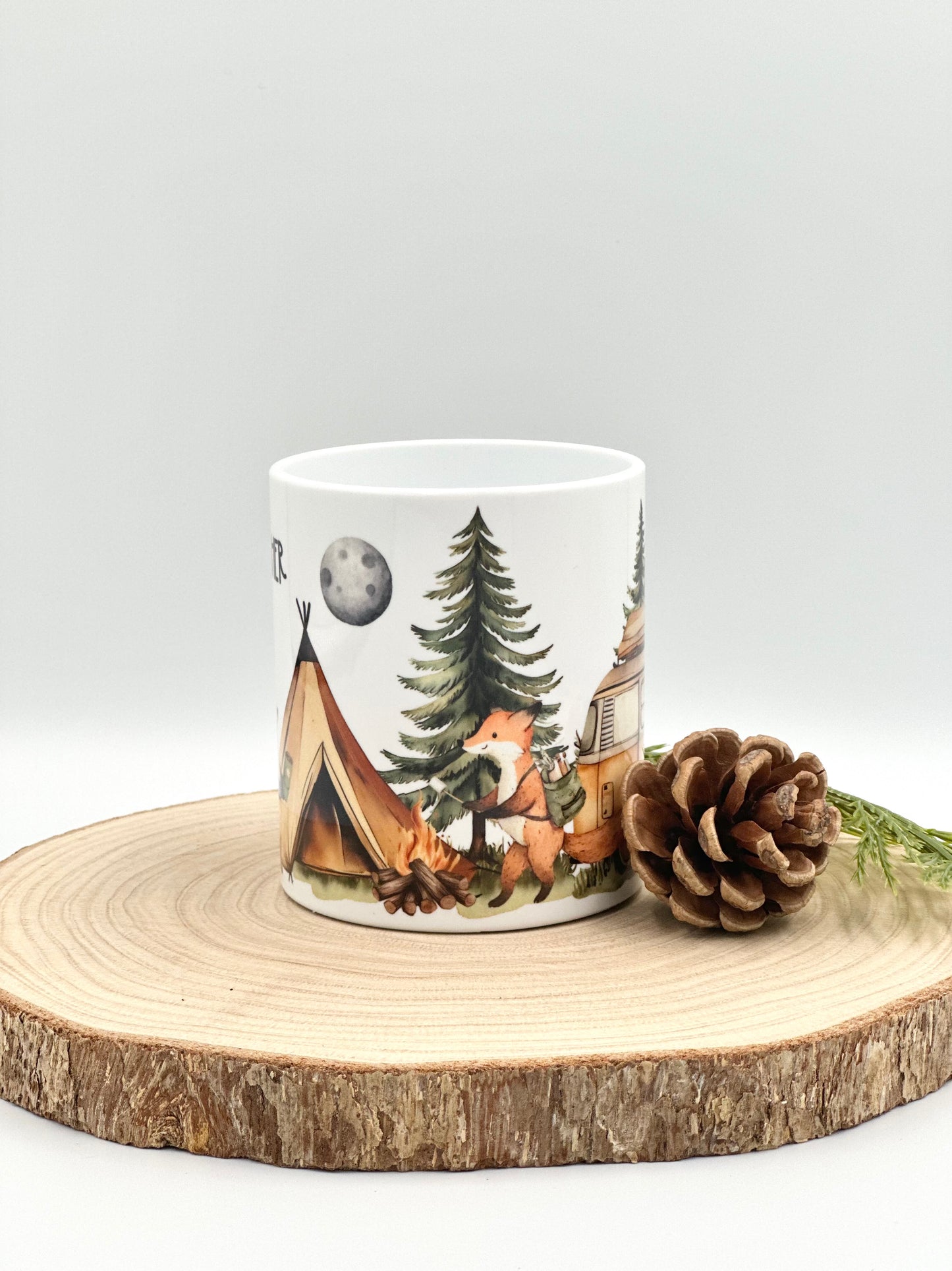 Custom Kids Camping Mug – 11oz Durable Plastic Mug with Bear and Tent Design, Personalized with Name